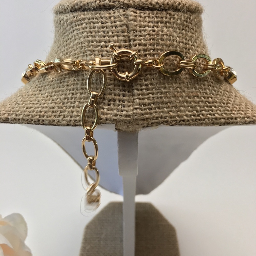 Goldtone Gemstone Crystal Statement Necklace - Picture 4 of 5